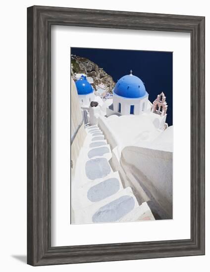 Church with Blue Dome with View of the Aegean Sea, Oia, Santorini, Cyclades, Greek Islands-Markus Lange-Framed Photographic Print