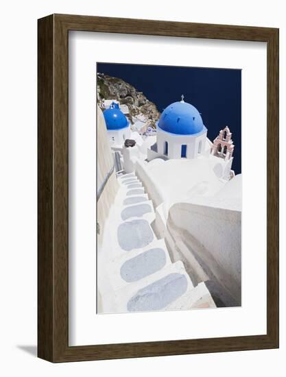 Church with Blue Dome with View of the Aegean Sea, Oia, Santorini, Cyclades, Greek Islands-Markus Lange-Framed Photographic Print