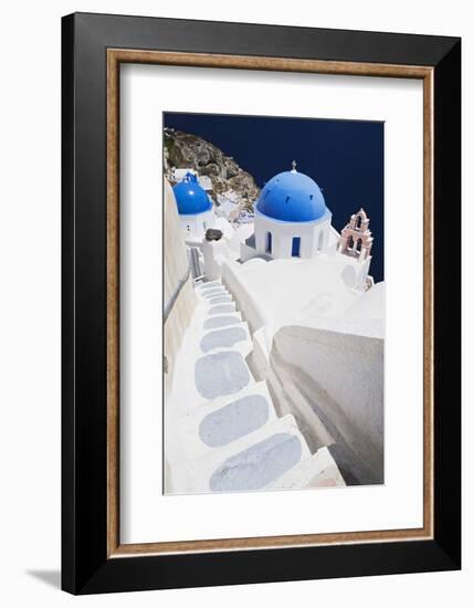 Church with Blue Dome with View of the Aegean Sea, Oia, Santorini, Cyclades, Greek Islands-Markus Lange-Framed Photographic Print