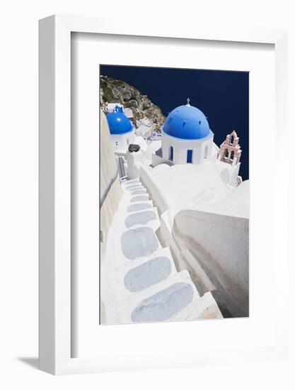 Church with Blue Dome with View of the Aegean Sea, Oia, Santorini, Cyclades, Greek Islands-Markus Lange-Framed Photographic Print