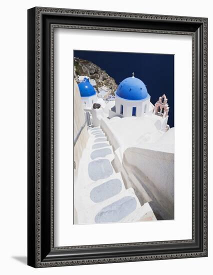 Church with Blue Dome with View of the Aegean Sea, Oia, Santorini, Cyclades, Greek Islands-Markus Lange-Framed Photographic Print