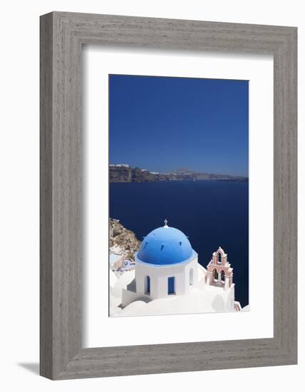 Church with Blue Dome with View of the Aegean Sea, Oia, Santorini, Cyclades, Greek Islands-Markus Lange-Framed Photographic Print