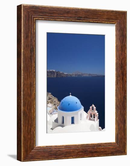 Church with Blue Dome with View of the Aegean Sea, Oia, Santorini, Cyclades, Greek Islands-Markus Lange-Framed Photographic Print