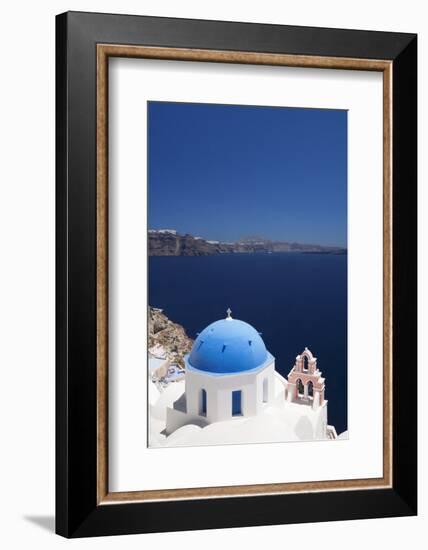 Church with Blue Dome with View of the Aegean Sea, Oia, Santorini, Cyclades, Greek Islands-Markus Lange-Framed Photographic Print