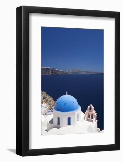 Church with Blue Dome with View of the Aegean Sea, Oia, Santorini, Cyclades, Greek Islands-Markus Lange-Framed Photographic Print