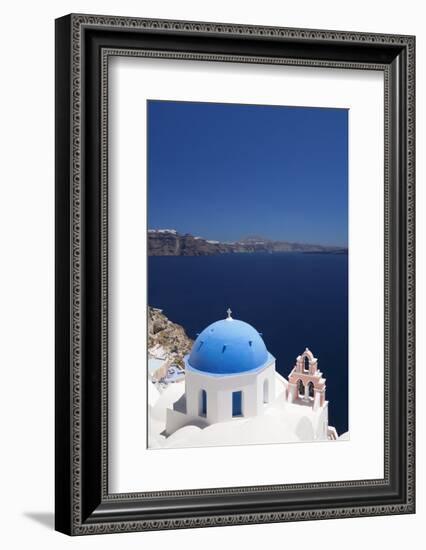 Church with Blue Dome with View of the Aegean Sea, Oia, Santorini, Cyclades, Greek Islands-Markus Lange-Framed Photographic Print