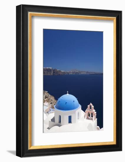 Church with Blue Dome with View of the Aegean Sea, Oia, Santorini, Cyclades, Greek Islands-Markus Lange-Framed Photographic Print