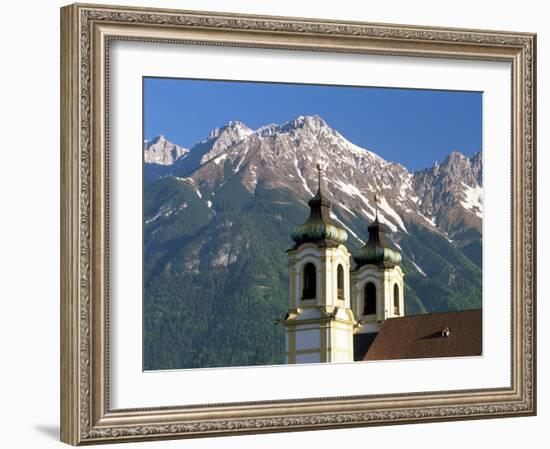 Church with Mountain Backdrop, Innsbruck, Tirol (Tyrol), Austria-Gavin Hellier-Framed Photographic Print