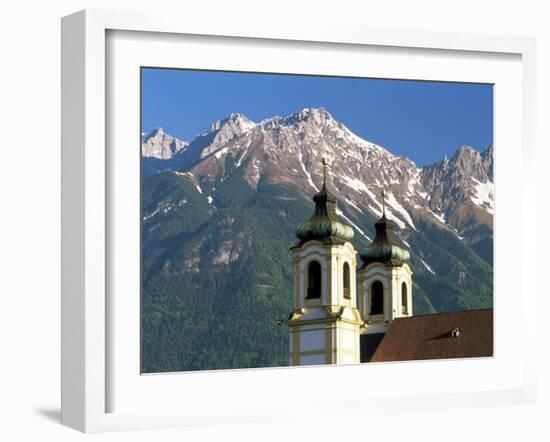 Church with Mountain Backdrop, Innsbruck, Tirol (Tyrol), Austria-Gavin Hellier-Framed Photographic Print