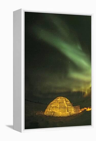 Churchill, Manitoba, Canada. Northern Lights shine above lit igloo.-Yvette Cardozo-Framed Premier Image Canvas