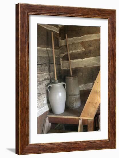 Churns in Norwegian Immigrants’ Milk Shed at Kvaale Farm, as 1865, at Old World Wisconsin-null-Framed Photographic Print