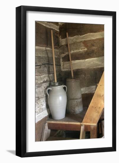 Churns in Norwegian Immigrants’ Milk Shed at Kvaale Farm, as 1865, at Old World Wisconsin-null-Framed Photographic Print