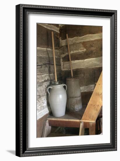 Churns in Norwegian Immigrants’ Milk Shed at Kvaale Farm, as 1865, at Old World Wisconsin-null-Framed Photographic Print