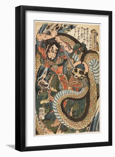 Chusenko Teitokuson (Ding Desun) Attacked by a Snake on a Mountain Path, 1827-30 (Woodblock Print)-Utagawa Kuniyoshi-Framed Giclee Print