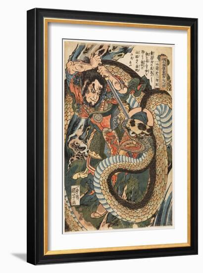 Chusenko Teitokuson (Ding Desun) Attacked by a Snake on a Mountain Path, 1827-30 (Woodblock Print)-Utagawa Kuniyoshi-Framed Giclee Print