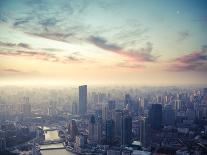 Shanghai in Nightfall, Beautiful Metropolitan Cityscape , China-chuyuss-Framed Photographic Print