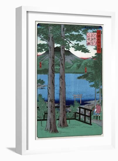 Chuzenji Lake in Shimozuke Province, Japanese Wood-Cut Print-Lantern Press-Framed Art Print