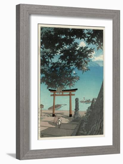 Chuzenji Temple at Utagahama - Tori Gate and Ferry-Kawase Hasui-Framed Giclee Print