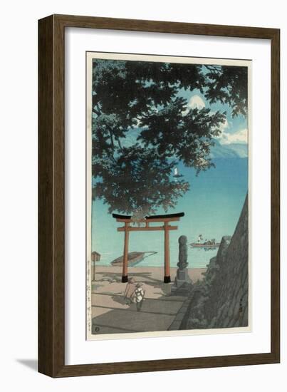 Chuzenji Temple at Utagahama - Tori Gate and Ferry-Kawase Hasui-Framed Giclee Print