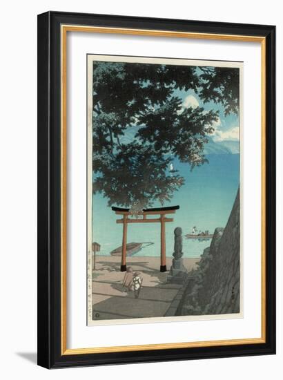 Chuzenji Temple at Utagahama - Tori Gate and Ferry-Kawase Hasui-Framed Giclee Print