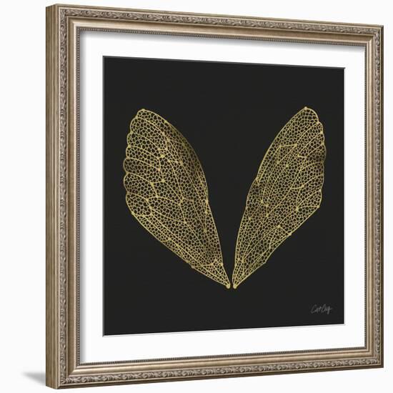 Cicada Wings in Gold Ink on Black-Cat Coquillette-Framed Giclee Print