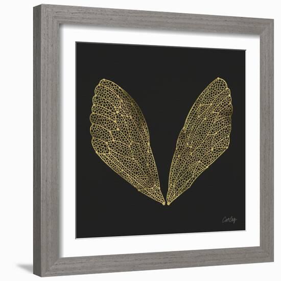 Cicada Wings in Gold Ink on Black-Cat Coquillette-Framed Giclee Print