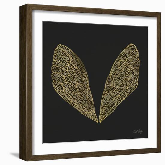 Cicada Wings in Gold Ink on Black-Cat Coquillette-Framed Giclee Print