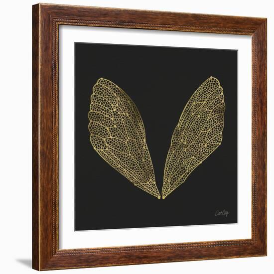 Cicada Wings in Gold Ink on Black-Cat Coquillette-Framed Giclee Print