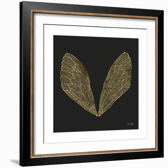 Cicada Wings in Gold Ink on Black-Cat Coquillette-Framed Giclee Print
