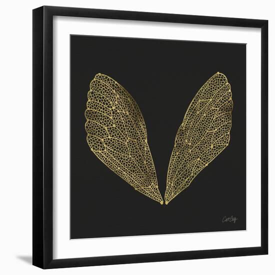 Cicada Wings in Gold Ink on Black-Cat Coquillette-Framed Giclee Print