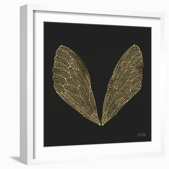 Cicada Wings in Gold Ink on Black-Cat Coquillette-Framed Giclee Print