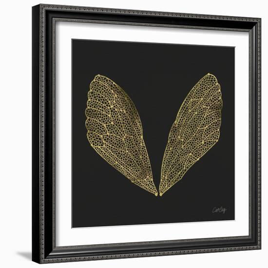 Cicada Wings in Gold Ink on Black-Cat Coquillette-Framed Giclee Print