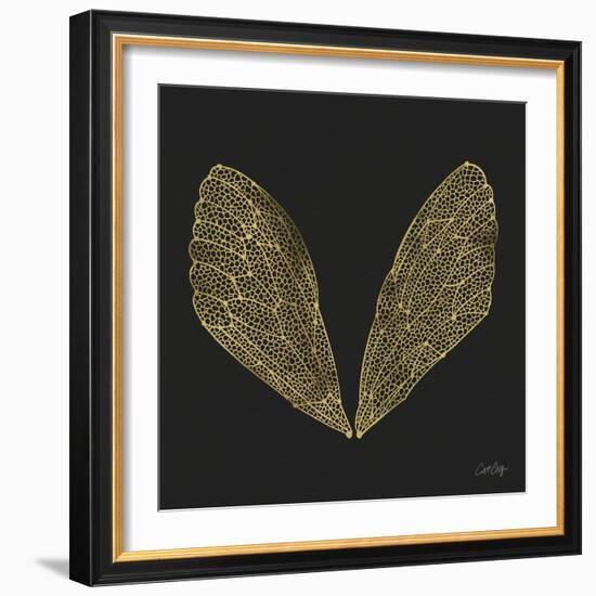 Cicada Wings in Gold Ink on Black-Cat Coquillette-Framed Giclee Print