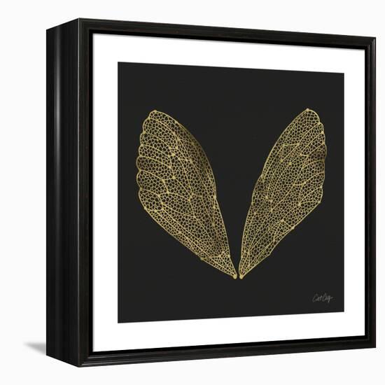 Cicada Wings in Gold Ink on Black-Cat Coquillette-Framed Premier Image Canvas