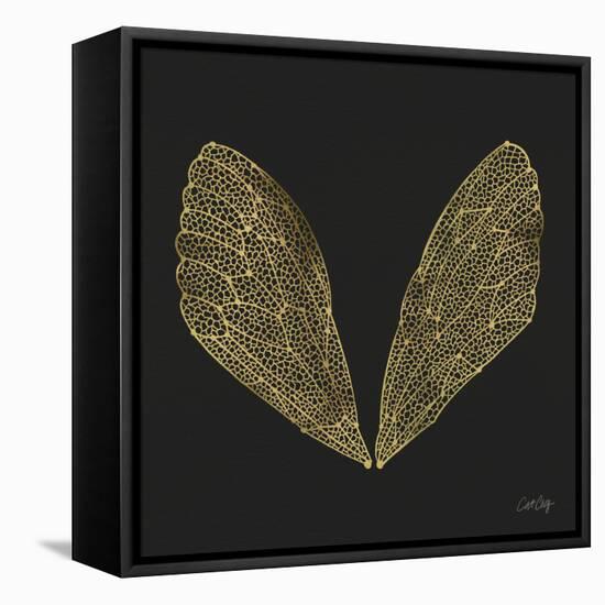 Cicada Wings in Gold Ink on Black-Cat Coquillette-Framed Premier Image Canvas