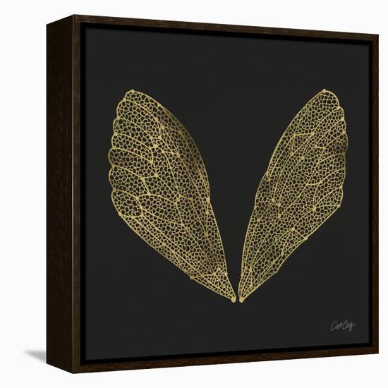 Cicada Wings in Gold Ink on Black-Cat Coquillette-Framed Premier Image Canvas