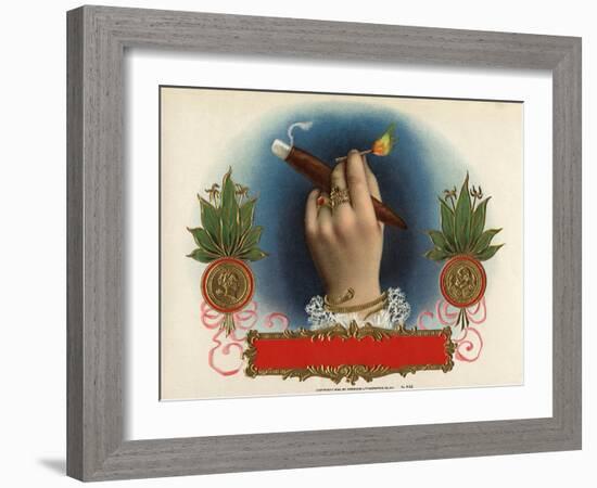 Cigar Box Label with Female Hand Holding a Match-null-Framed Giclee Print