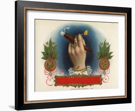 Cigar Box Label with Female Hand Holding a Match-null-Framed Giclee Print