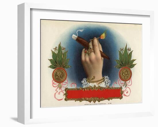 Cigar Box Label with Female Hand Holding a Match-null-Framed Giclee Print