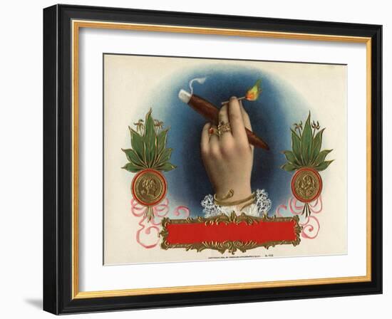 Cigar Box Label with Female Hand Holding a Match-null-Framed Giclee Print