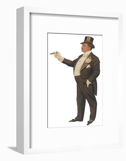 Cigar Smoking Gentleman in a Black Tail-Coat and Trousers White Waistcoat Bowtie and Gloves Top Hat-null-Framed Photographic Print