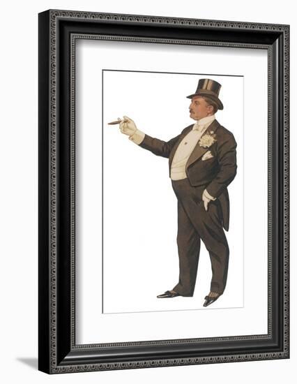 Cigar Smoking Gentleman in a Black Tail-Coat and Trousers White Waistcoat Bowtie and Gloves Top Hat-null-Framed Photographic Print