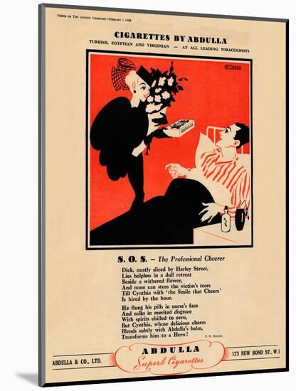 'Cigarettes by Abdulla - S.O.S. - The Professional Cheerer', 1939-Unknown-Mounted Giclee Print