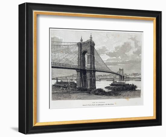 Cincinnati Bridge, Ohio, from Drawing by Taylor, USA, 19th Century-null-Framed Giclee Print