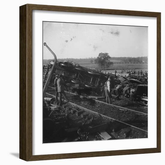 Cincinnati, Hamilton, and Dayton train wreck below Dayton in Ohio, USA, c.1897-1901-null-Framed Photographic Print