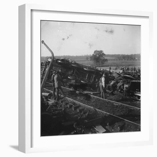 Cincinnati, Hamilton, and Dayton train wreck below Dayton in Ohio, USA, c.1897-1901-null-Framed Photographic Print