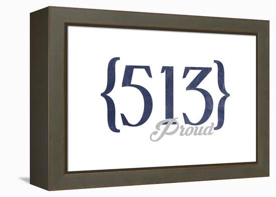 Cincinnati, Ohio - 513 Area Code (Blue)-Lantern Press-Framed Stretched Canvas