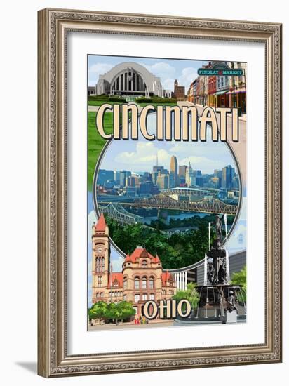 Cincinnati, Ohio - Montage Scenes-Lantern Press-Framed Art Print