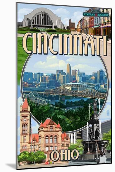 Cincinnati, Ohio - Montage Scenes-Lantern Press-Mounted Art Print