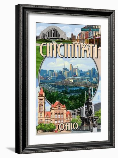 Cincinnati, Ohio - Montage Scenes-Lantern Press-Framed Art Print